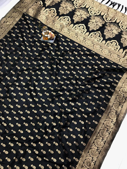 Black color banarasi silk saree for women price