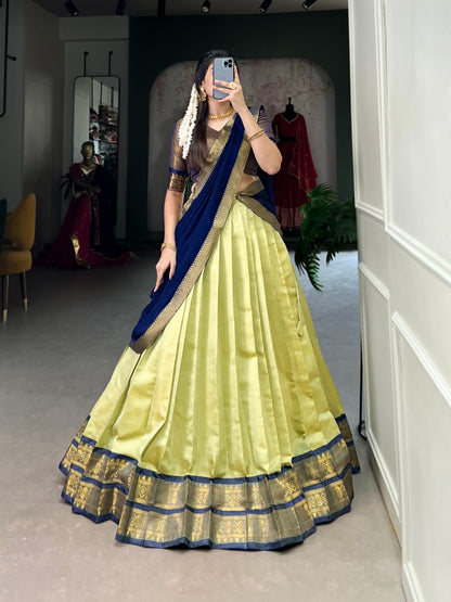 Pista Green color kanchipuram lehenga choli for women