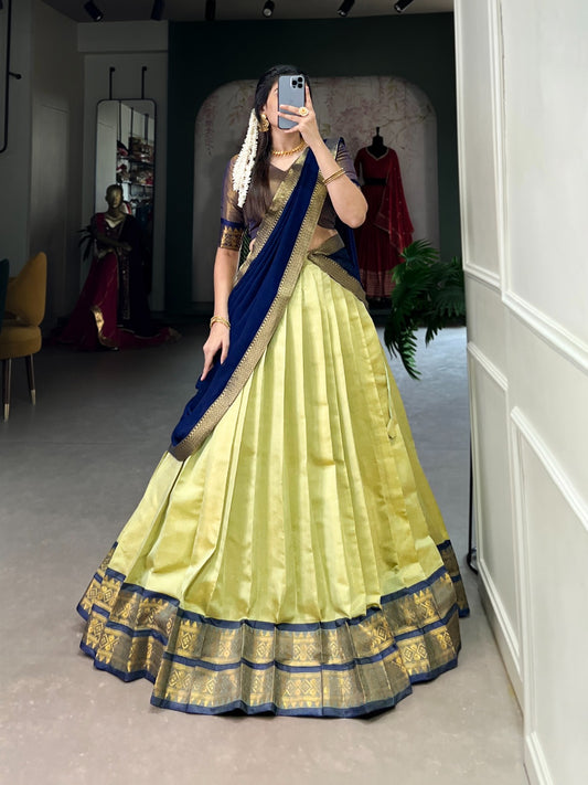 Pista Green color kanchipuram lehenga choli for women