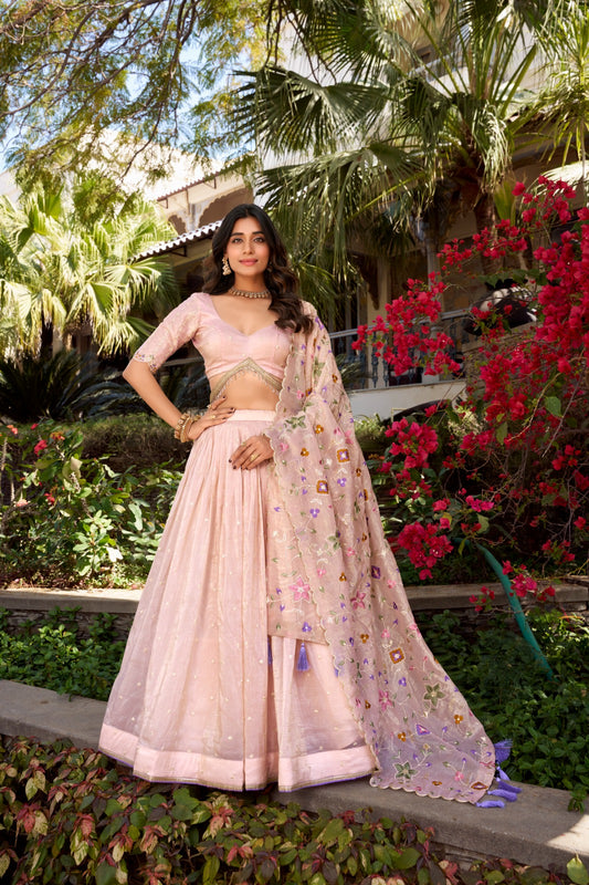 Light pink color gold crush lehenga choli for women