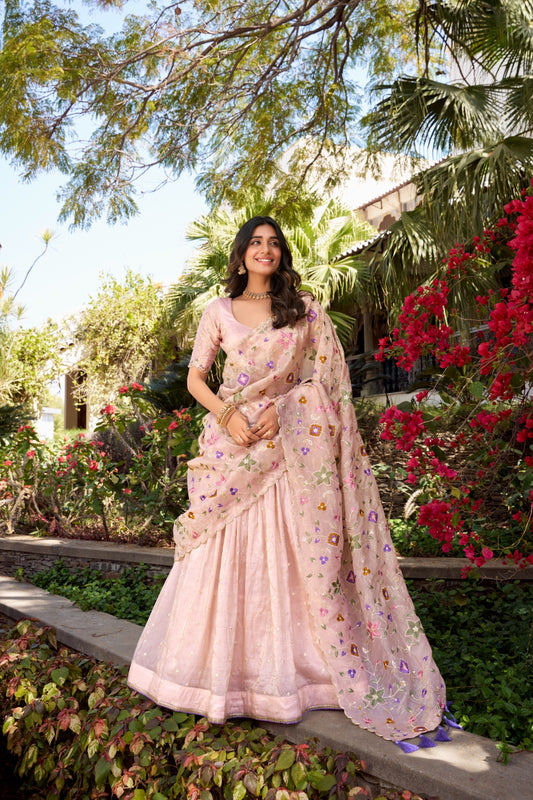 Light pink color gold crush lehenga choli for wedding
