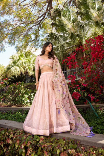 Light pink color gold crush lehenga choli with dupatta 