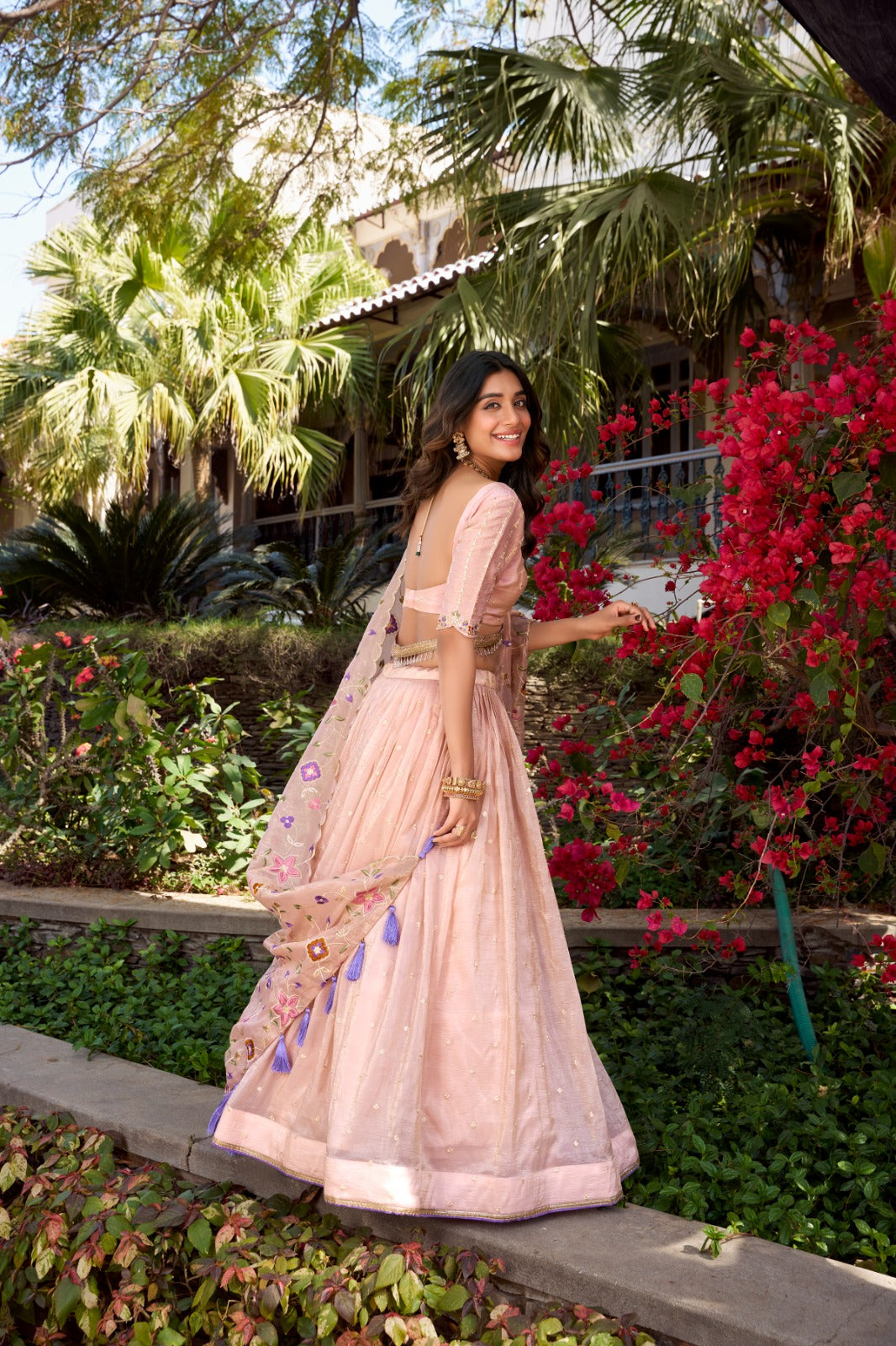 Light pink color gold crush lehenga choli with dupatta images
