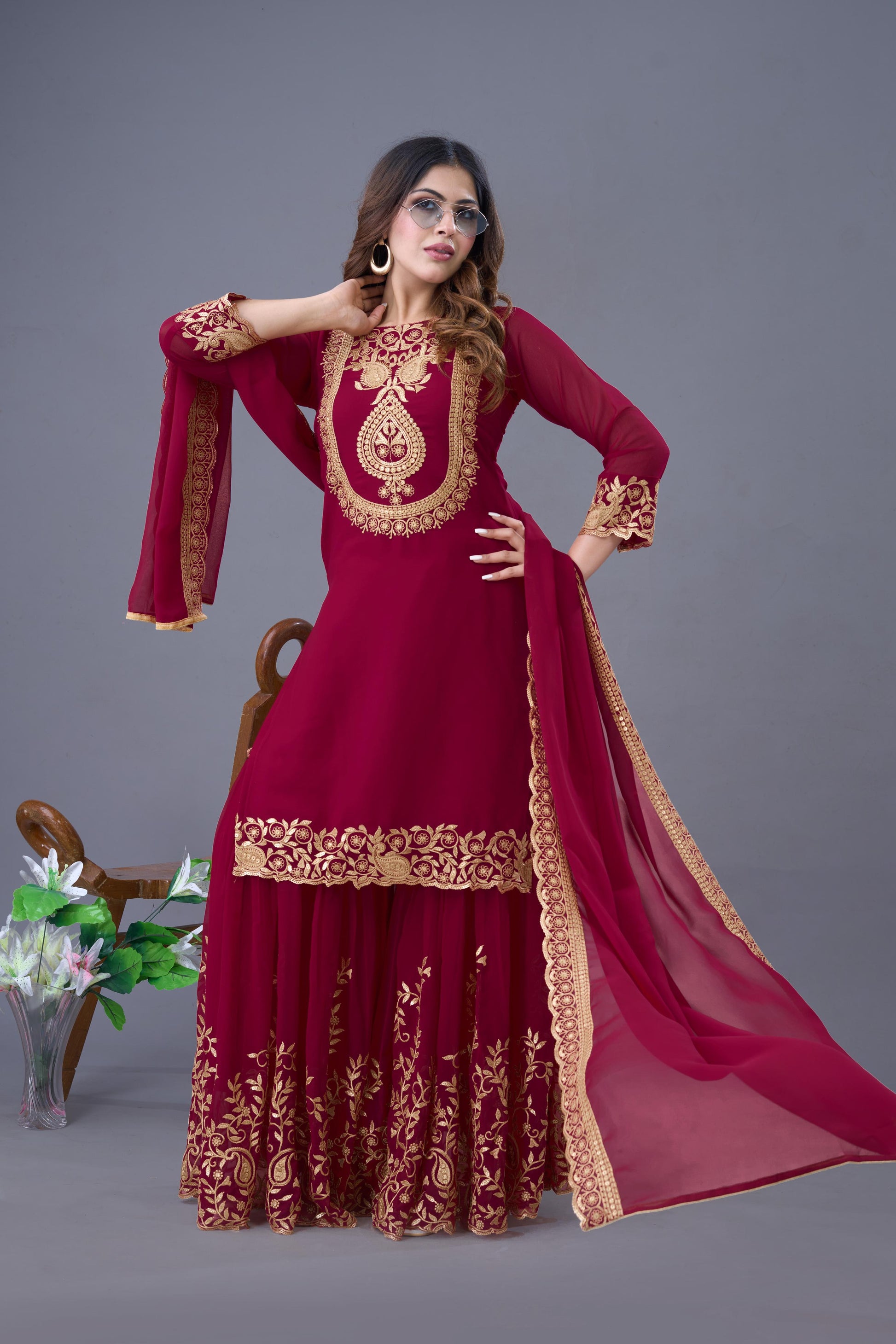 Pink color georgette sharara suit for women