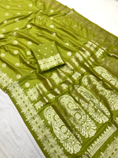 Parrot color banarasi silk saree for women