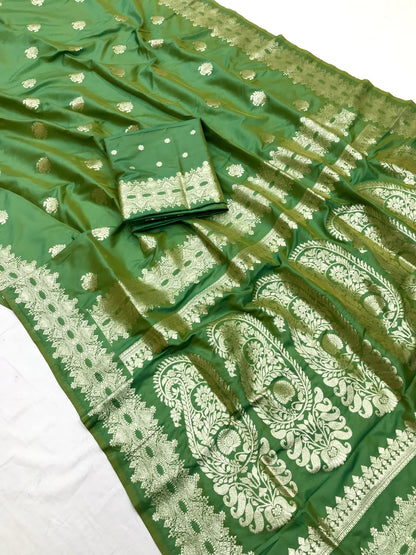 Parrot color banarasi silk saree with blouse