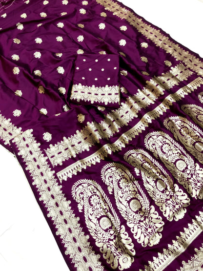 Wine color banarasi silk saree for wedding