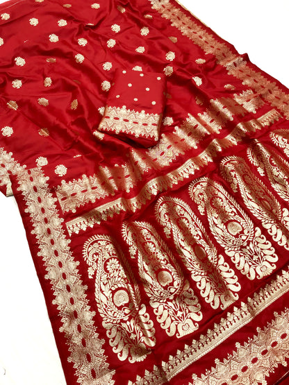 Red color banarasi silk saree with blouse price