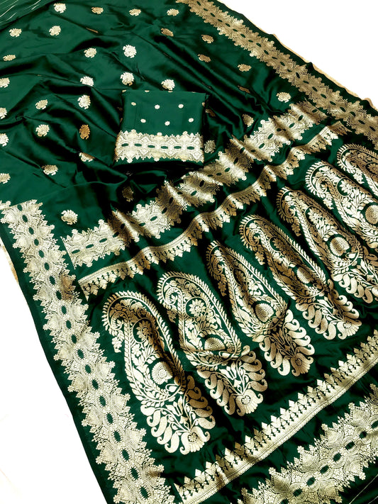 Green color banarasi silk saree for women