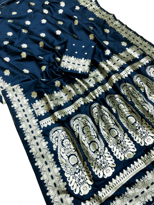 Teal color banarasi silk saree for wedding