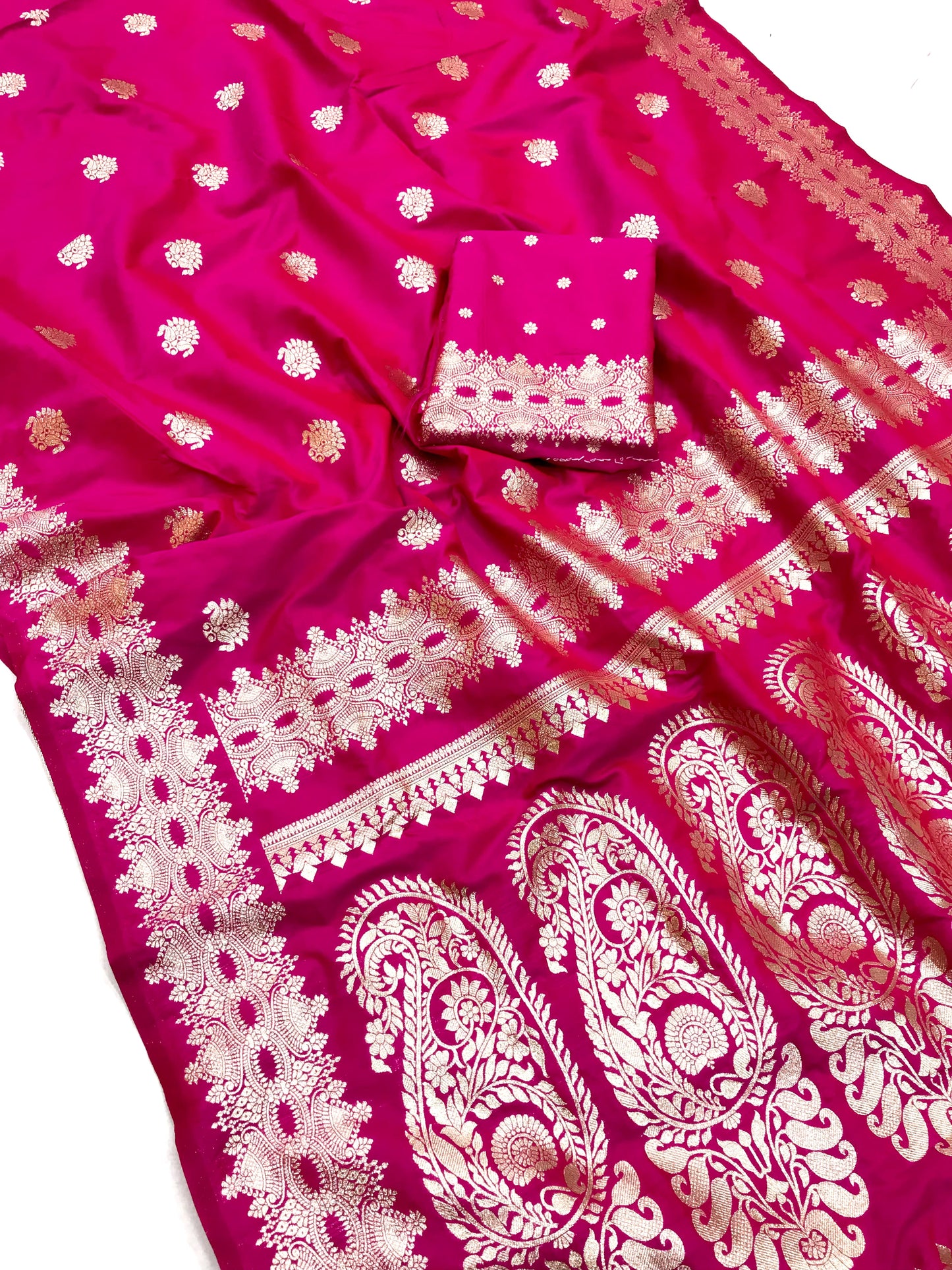 Pink color banarasi silk saree with blouse 