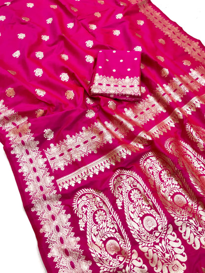 Pink color banarasi silk saree with blouse 