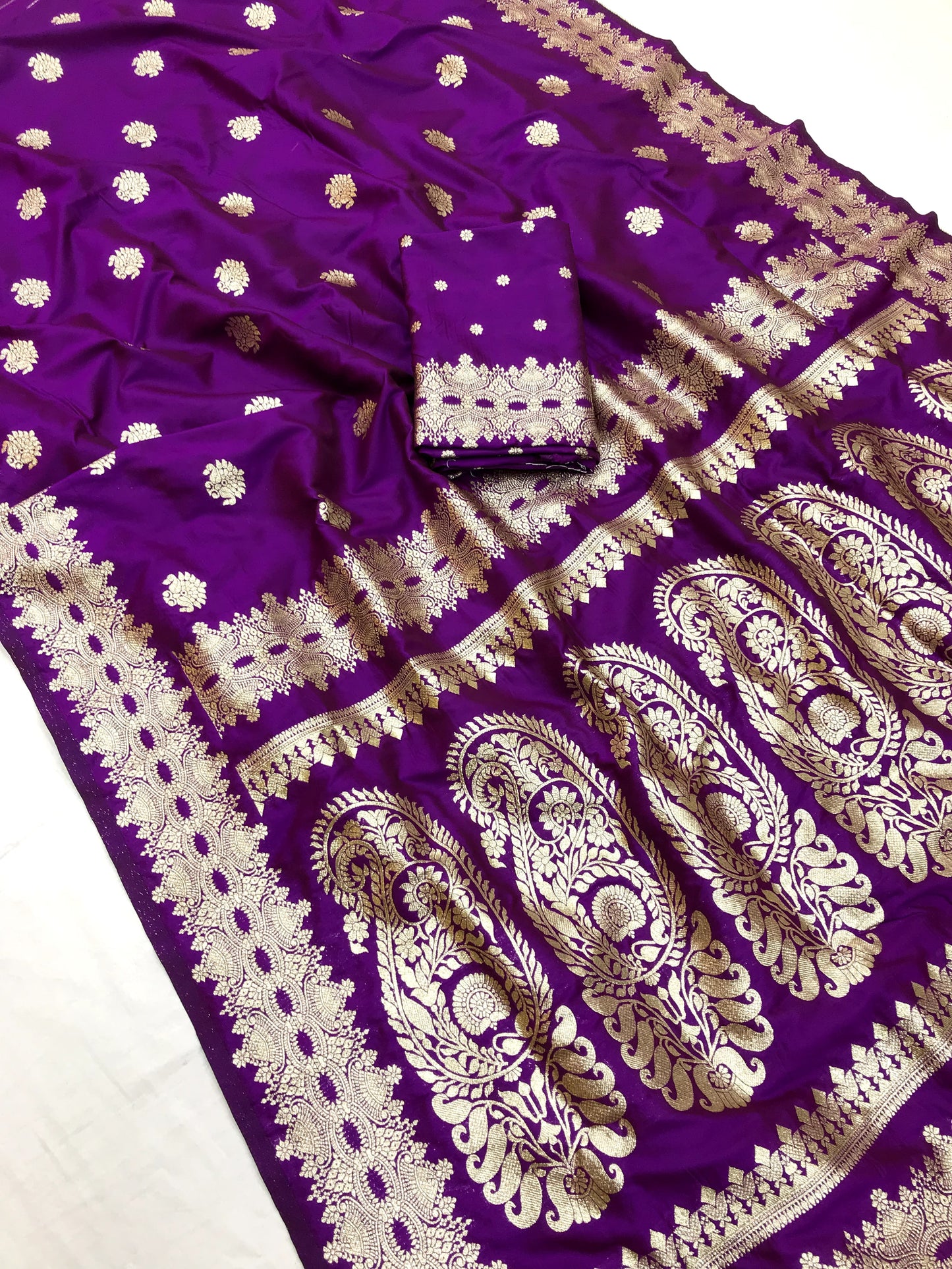 Purple color banarasi silk saree with blouse price