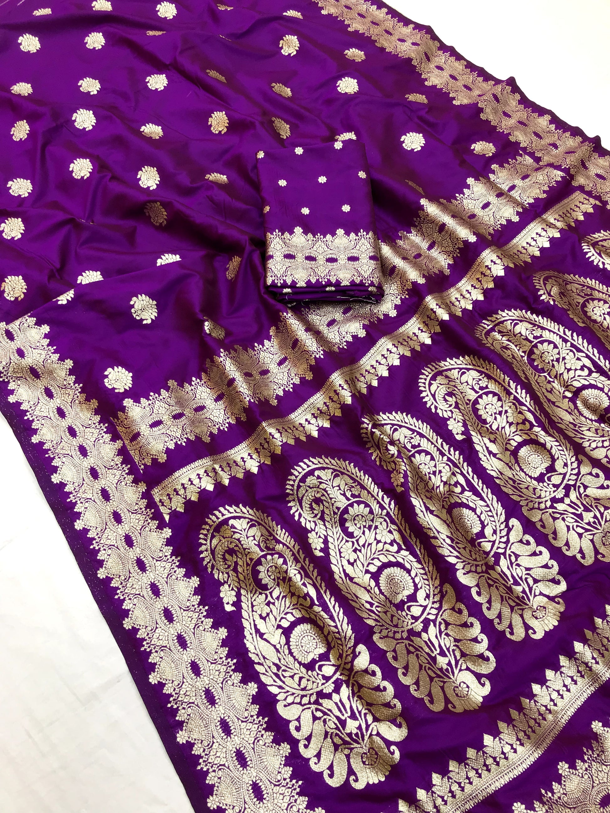 Purple color banarasi silk saree with blouse price