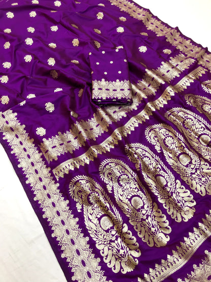 Purple color banarasi silk saree with blouse price