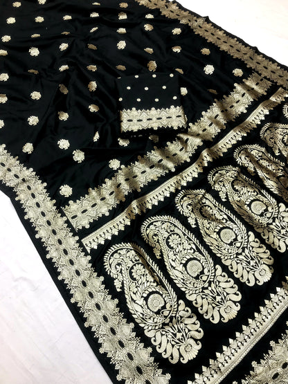 Black color banarasi silk saree with blouse online