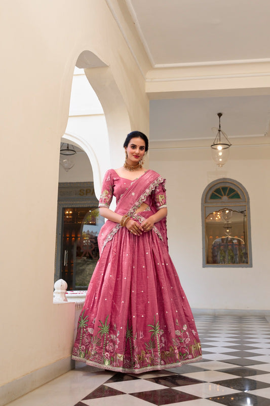 Pink color gold crush lehenga choli 