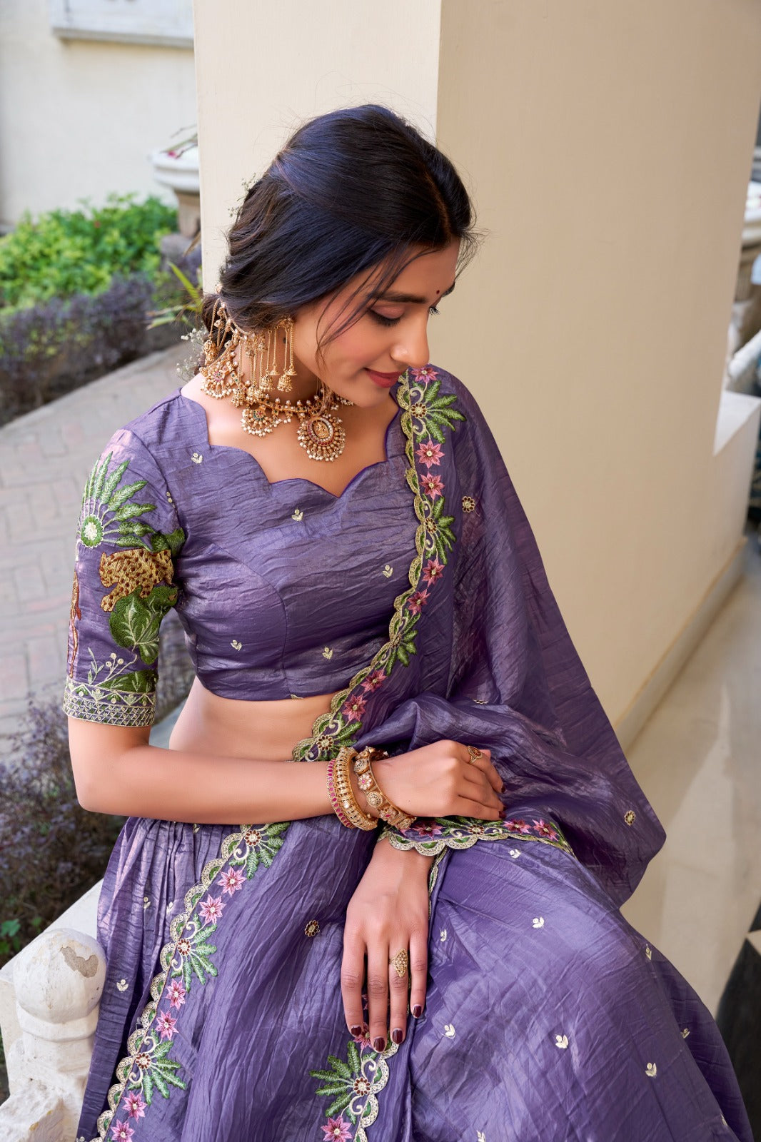 Lavender color gold crush lehenga choli for wedding