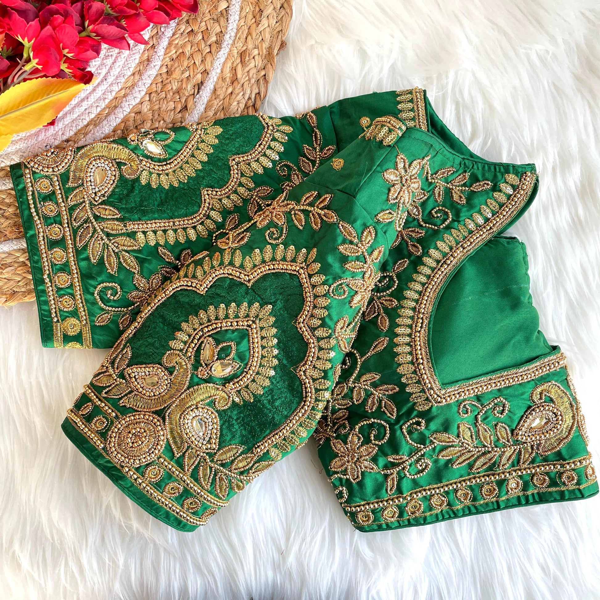 Green banarasi silk blouse for wedding