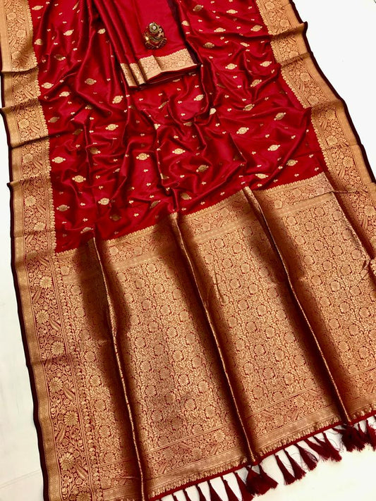 Red color lichi silk saree for women