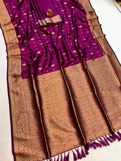 Wine color lichi silk saree With blouse online
