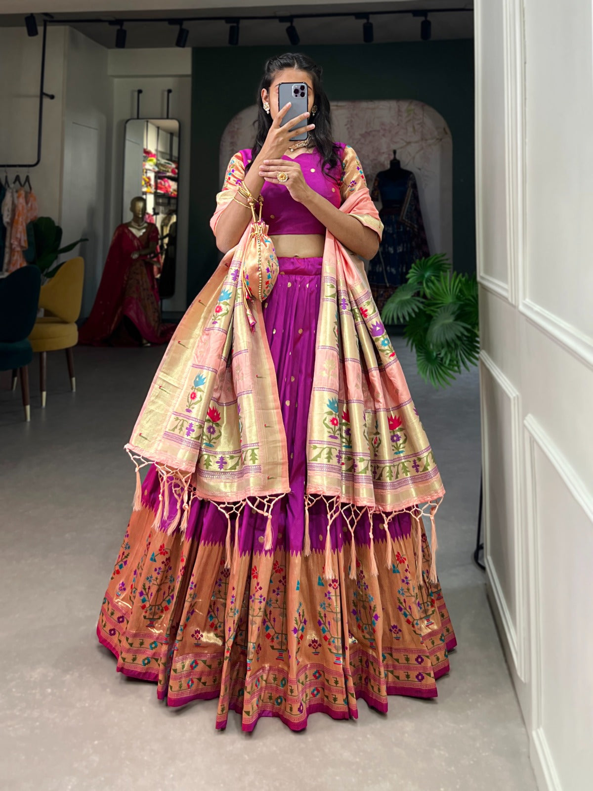 Pink color jacquard silk lehenga choli for wedding