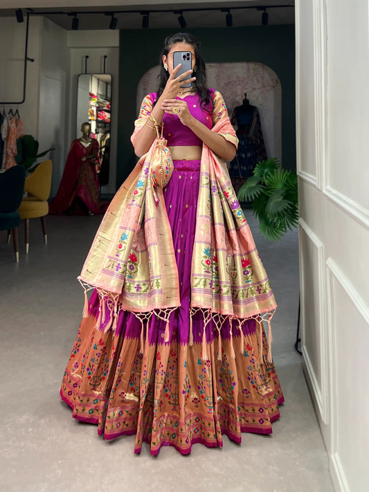 Pink color jacquard silk lehenga choli for wedding