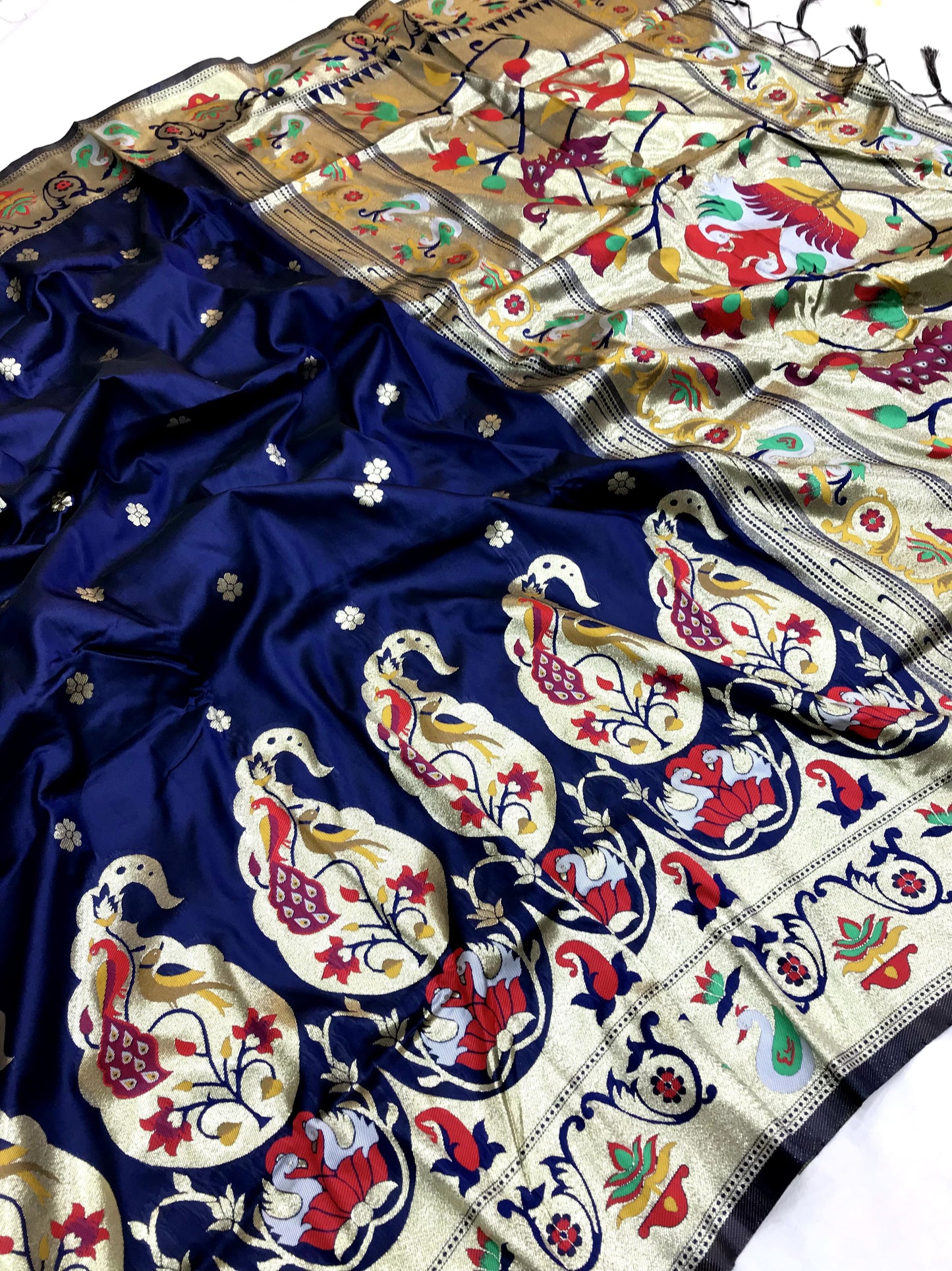 Navy Blue color paithani silk saree for women 
