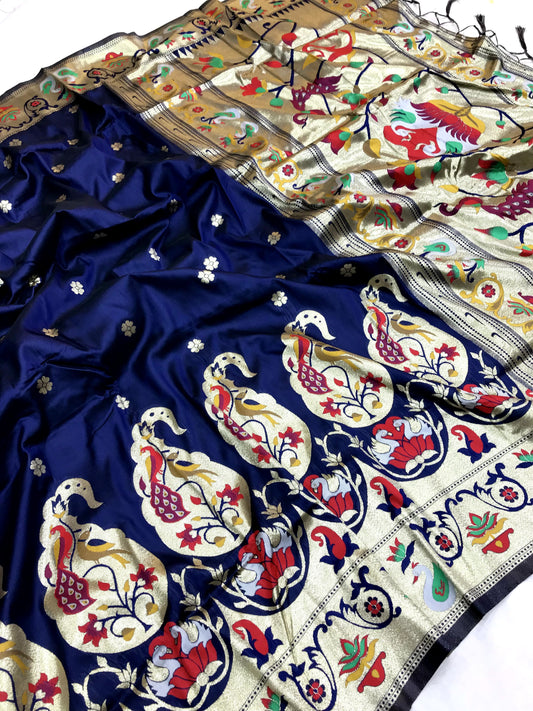 Navy Blue color paithani silk saree for women 
