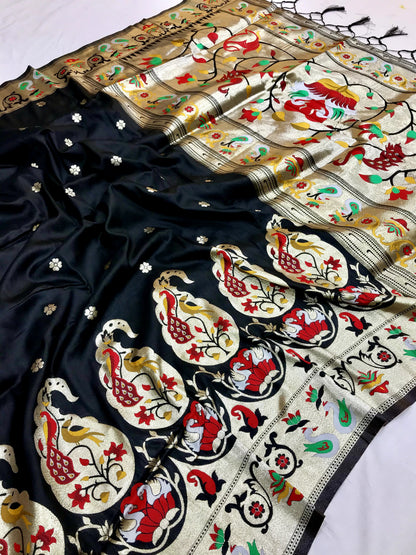 Black color paithani silk saree for women with online
