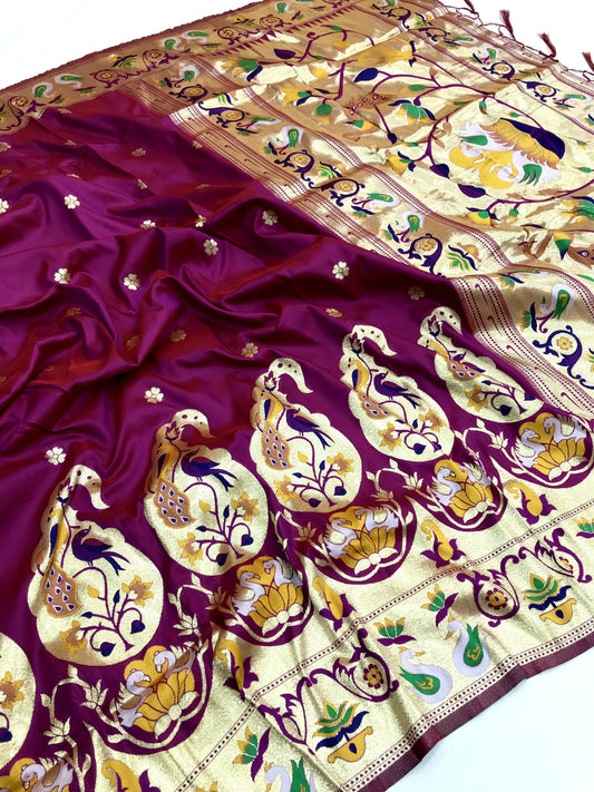 Wine color paithani silk saree for women with price
