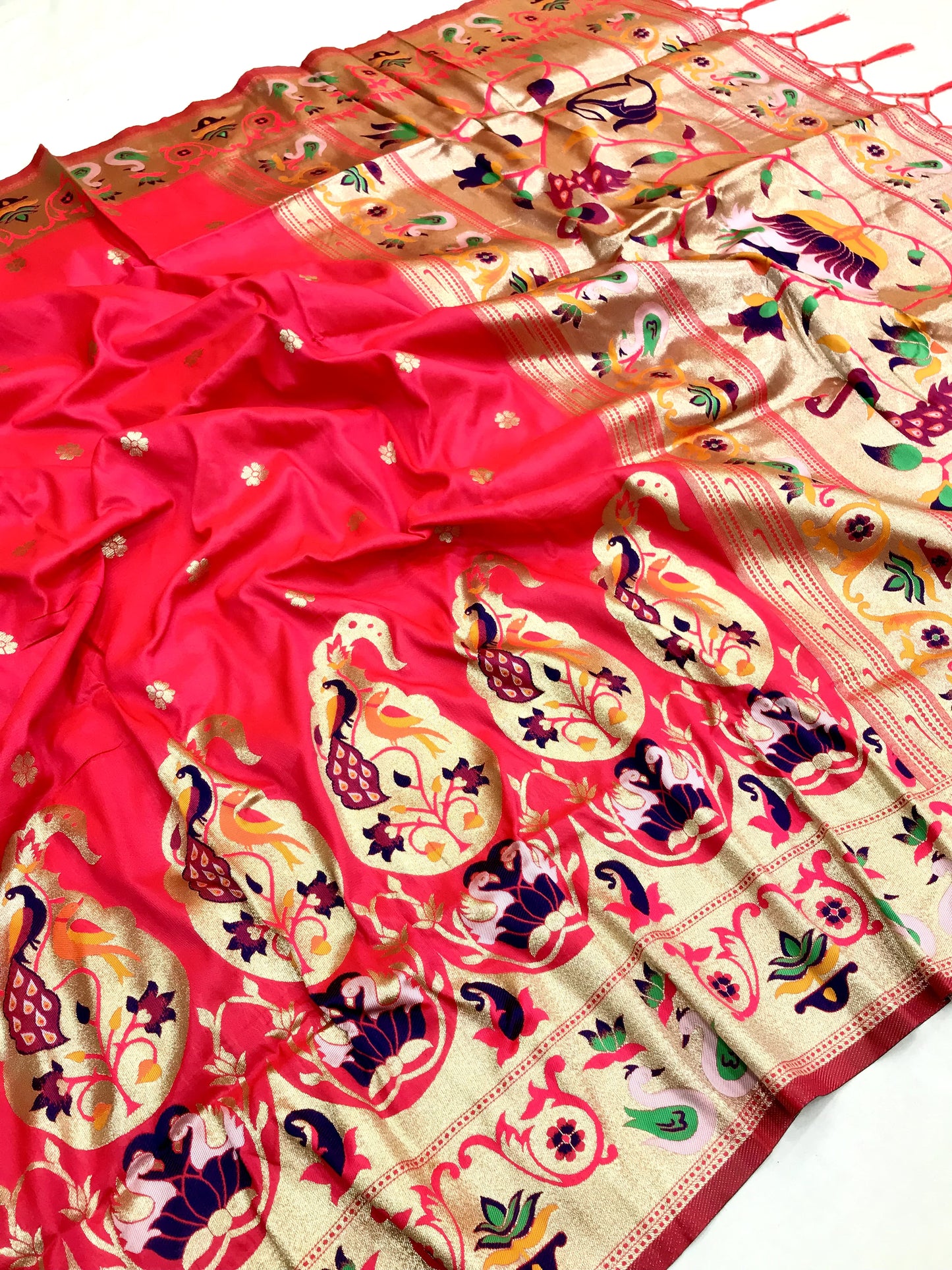 Peach color paithani silk saree for wedding