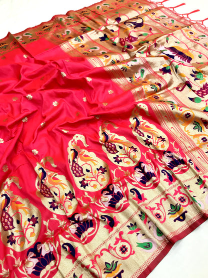 Peach color paithani silk saree for wedding