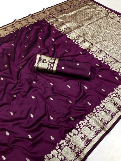 Wine color banarasi silk saree for women