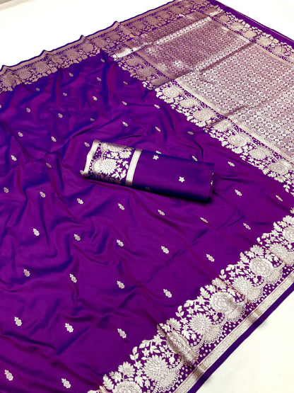 Purple color banarasi silk weaving saree for women