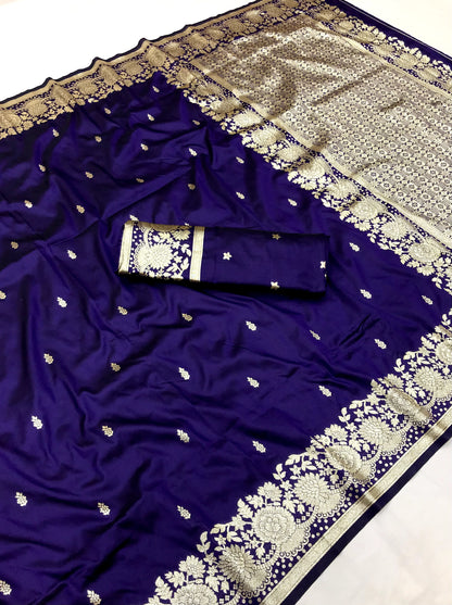 Blue color banarasi silk saree for wedding