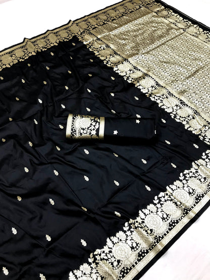 Black color banarasi silk saree with blouse 