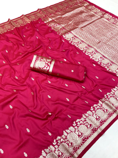 Pink color banarasi silk saree with blouse price