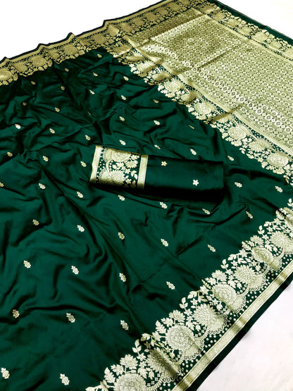 Green color banarasi silk saree with blouse online