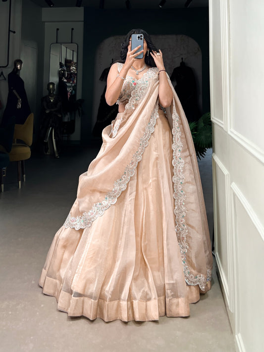 Cream color gold crush lehenga choli 