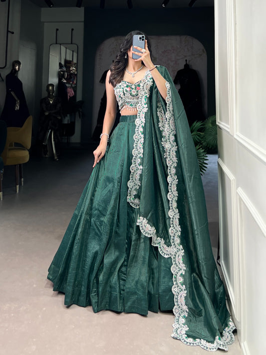 Teal color gold crush lehenga choli for women