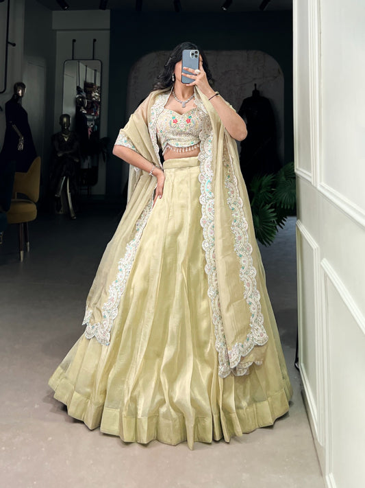 Green color gold crush lehenga choli 