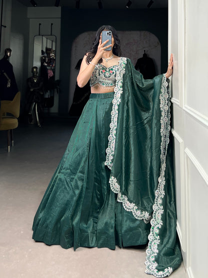 Teal color gold crush lehenga choli for wedding