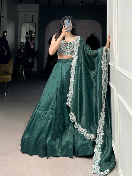 Teal color gold crush lehenga choli for wedding
