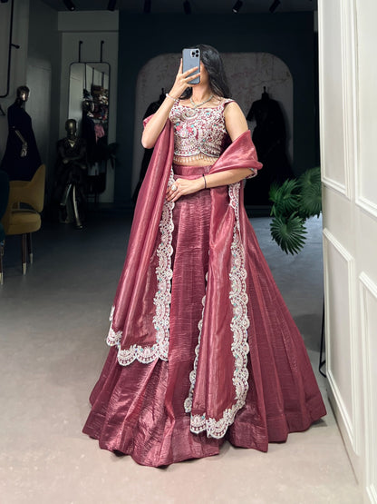 Rust color gold crush lehenga choli with dupatta online