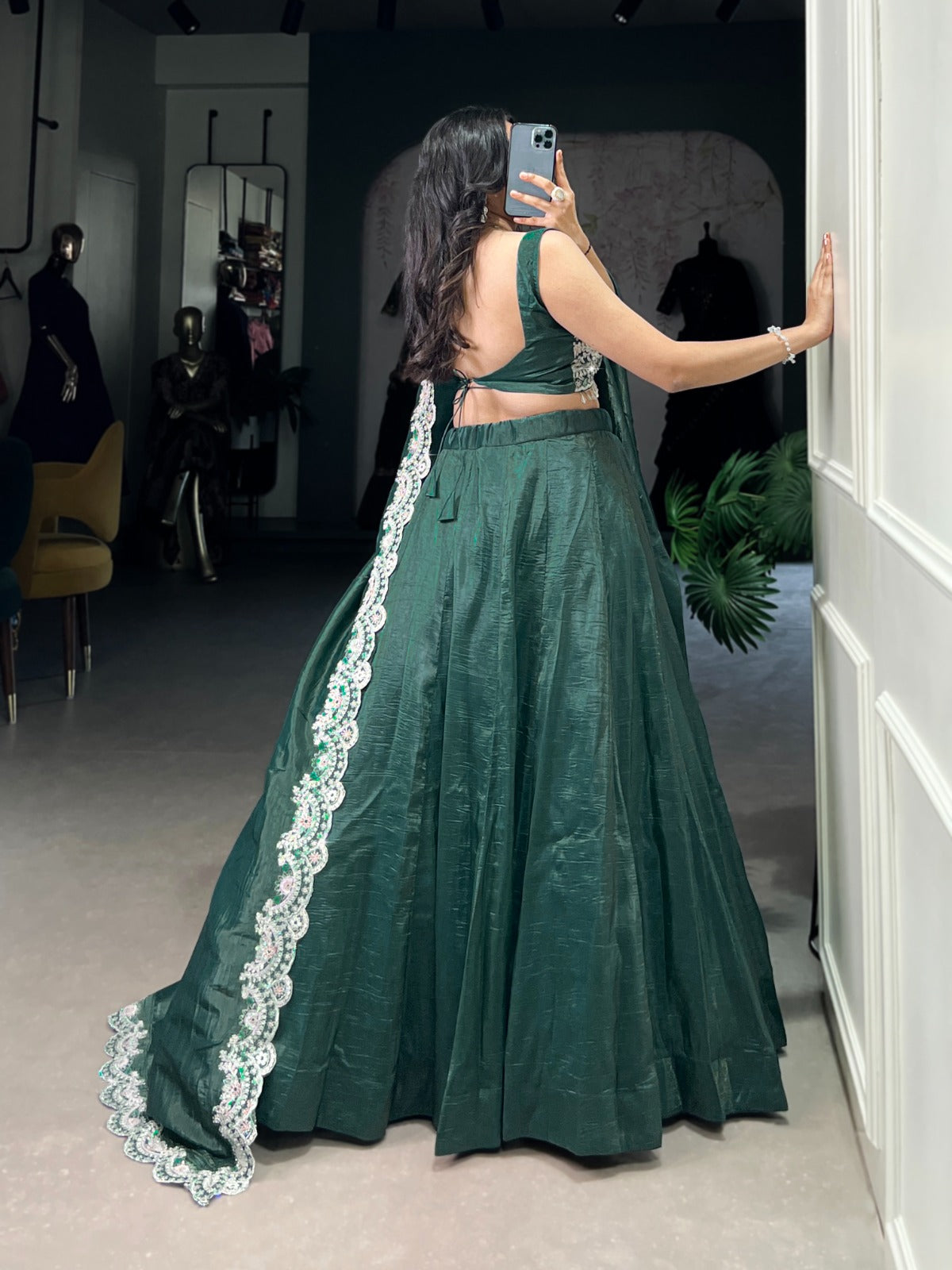 Teal color gold crush lehenga choli with dupatta 