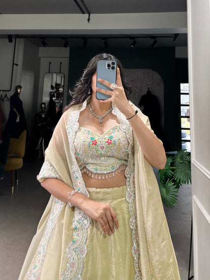 Green color gold crush lehenga choli with dupatta price