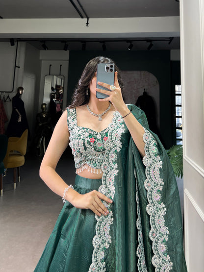 Teal color gold crush lehenga choli with dupatta online