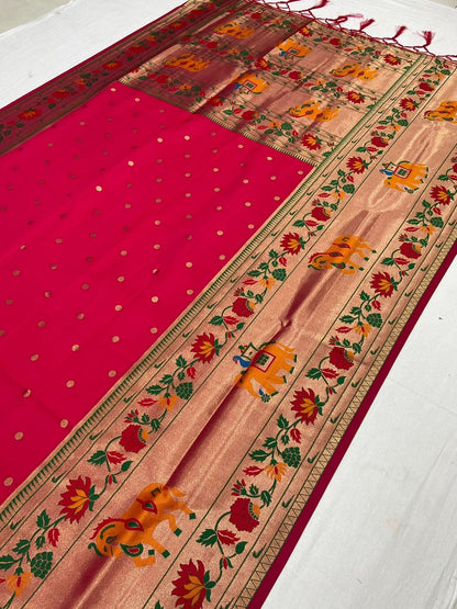 Red color Banarasi silk saree for women online shopping