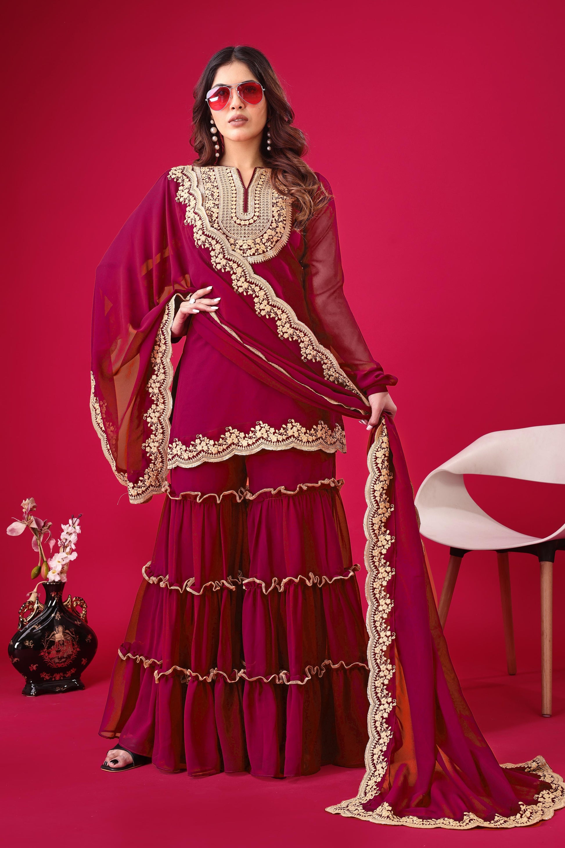 Dark pink color georgette salwar suit for women
